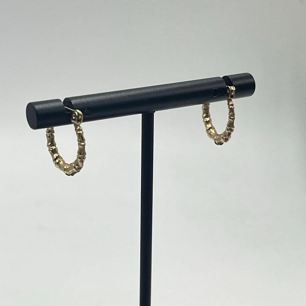 JCM Jacmel‎ 14k Yellow Gold Vintage Marked Bamboo Shrimp Hoop Huggie Earrings
